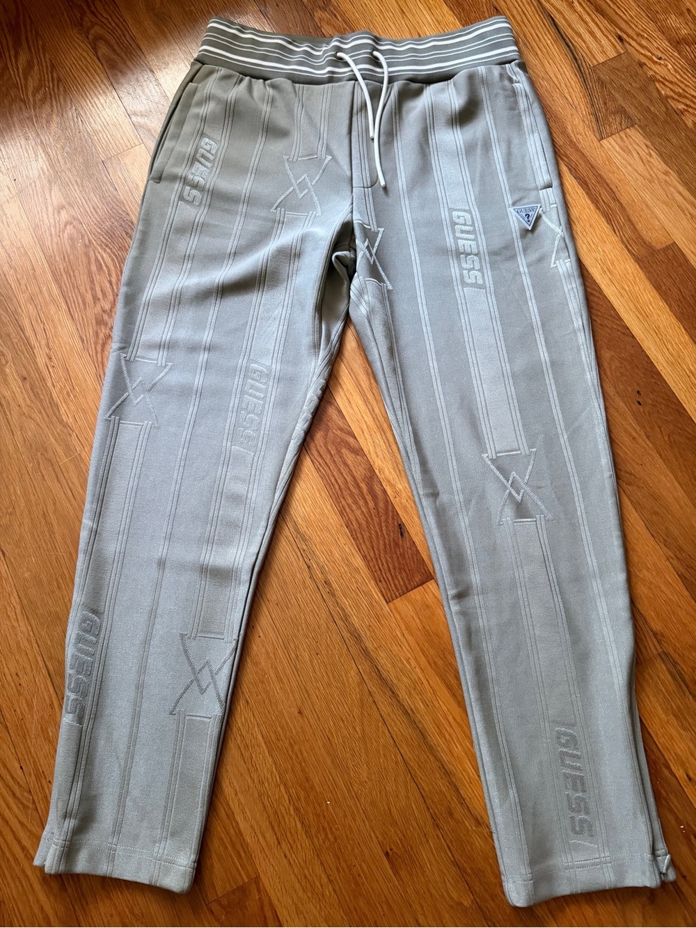 Guess Men's Light Gray Logo Track Pants size medium